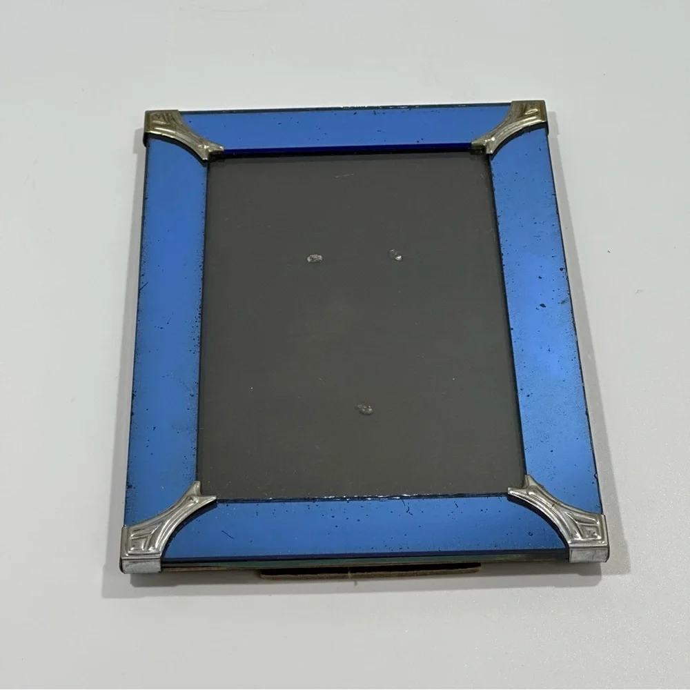 Art Deco Vintage Antique Blue Glass Picture Frame 4x6